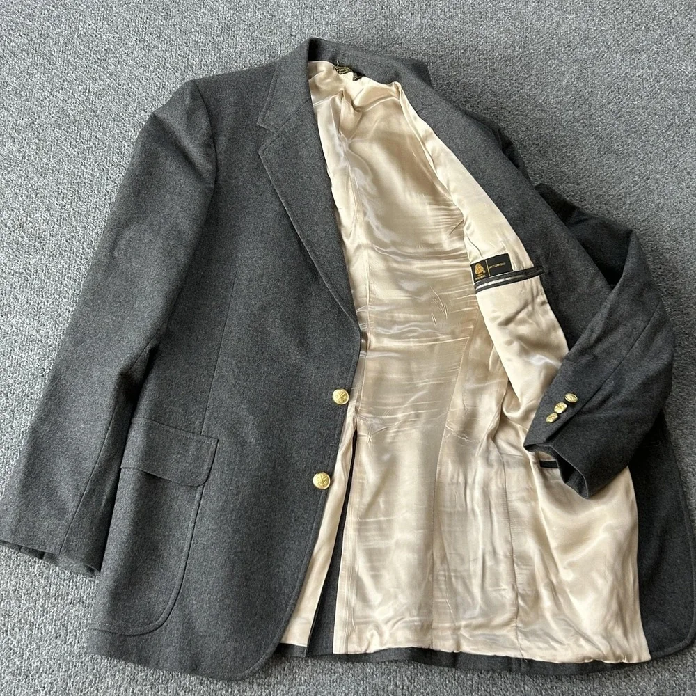 College Hall Wool Blazer Mens 42R Gray‎ Gold Buttons Preppy Ivy
